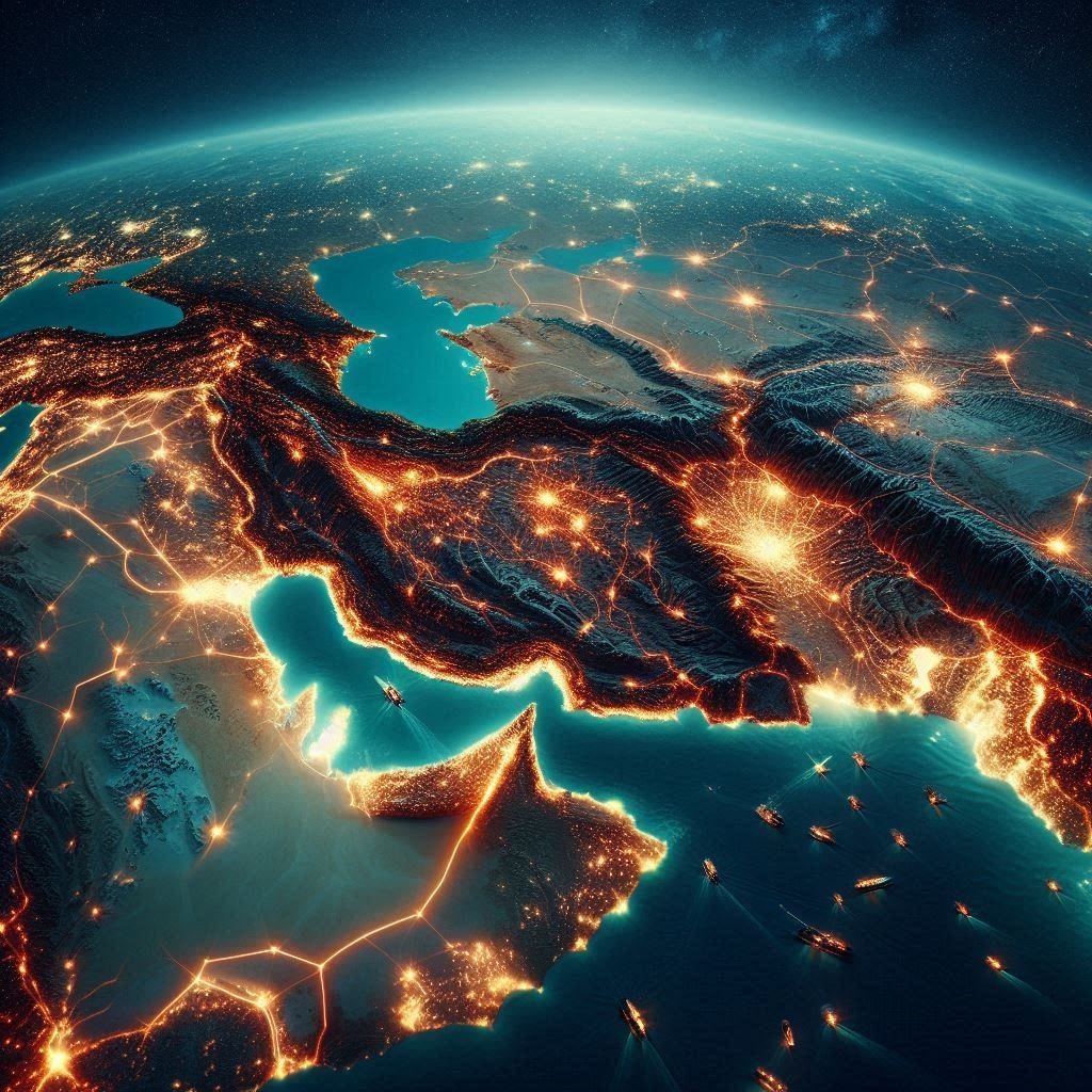 "Map highlighting Gulf countries and mineral export routes with geopolitical trade influence"
