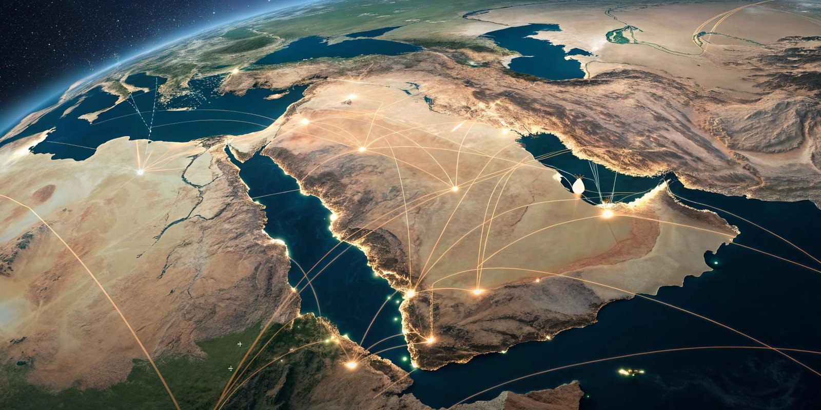 "Large-scale solar power plant in the Middle East under bright sunlight, showcasing renewable energy infrastructure and EPCF model development"