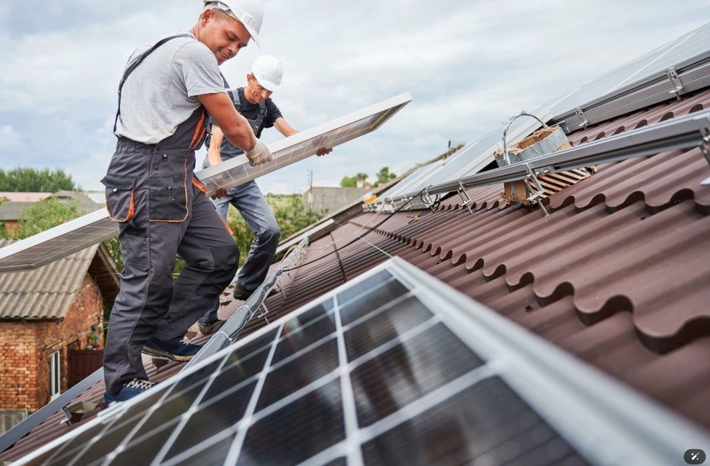 "Off-grid solar development powering remote industrial facility with photovoltaic panels and energy storage."