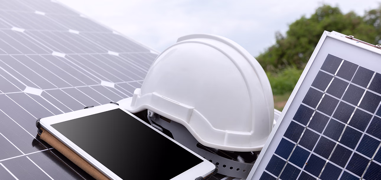 Off-grid solar panels powering remote facilities, showcasing sustainable energy investment in green infrastructure.