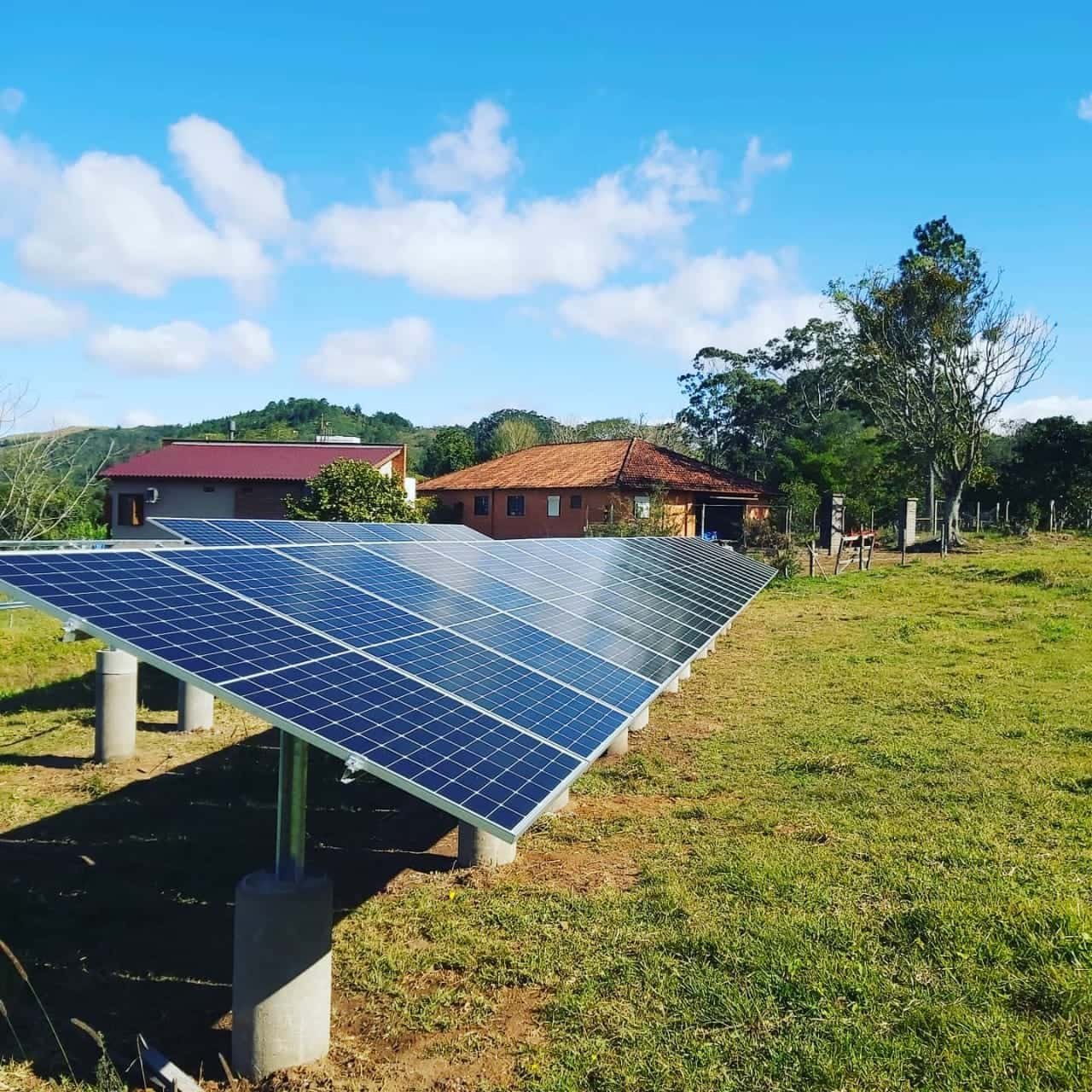 Solar infrastructure investment showing rows of PV panels, grid connections, and financing structures for clean energy projects.