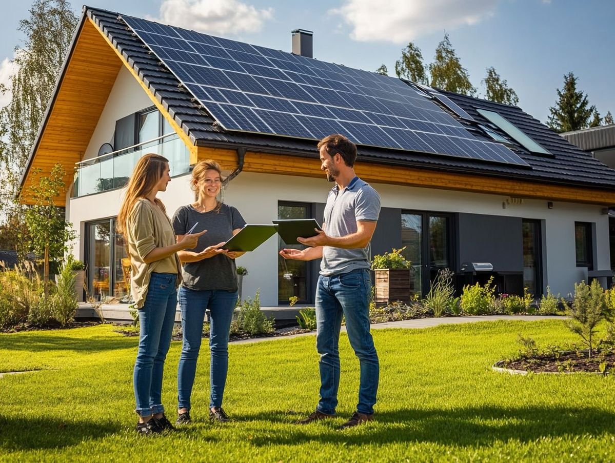 “Technicians inspecting solar panels and batteries at a modern solar power plant — Steelbridge Export, reliable solar equipment supplier.”